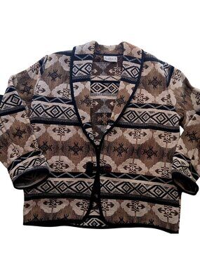 Vintage Southwestern Jacket Large 1990s Flashback Cardigan Tan Geometric Aztec